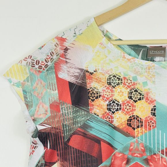 Chico's Modern Print A-Line Short Sleeve Pullover T-Shirt Top Womens 2 Large - Picture 2 of 7